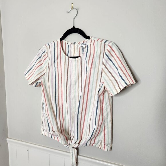 MADEWELL Button-Back Tie Tee in Rainbow Stripe - Picture 1 of 7